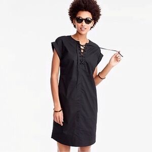 NWT J. Crew Lace Up Shirt Dress Black Short Sleeve sz PXXS